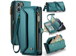 Capa De Couro Multifuncional Para Celular Com Zíper E Aba.verde - Iphone 14 Pro Max