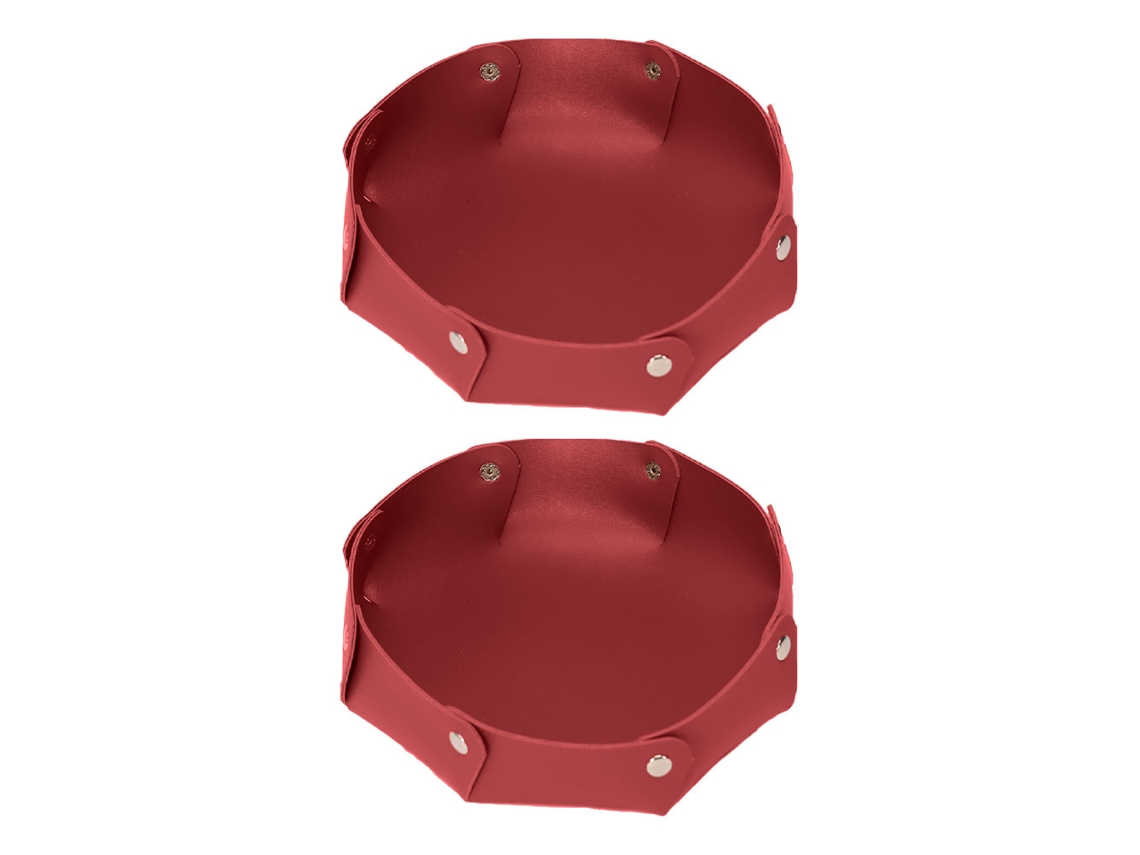 Organizador Bandeja Circular Entrada Minimalista RNEMITERY Pele Vermelho (19x19x5cm)