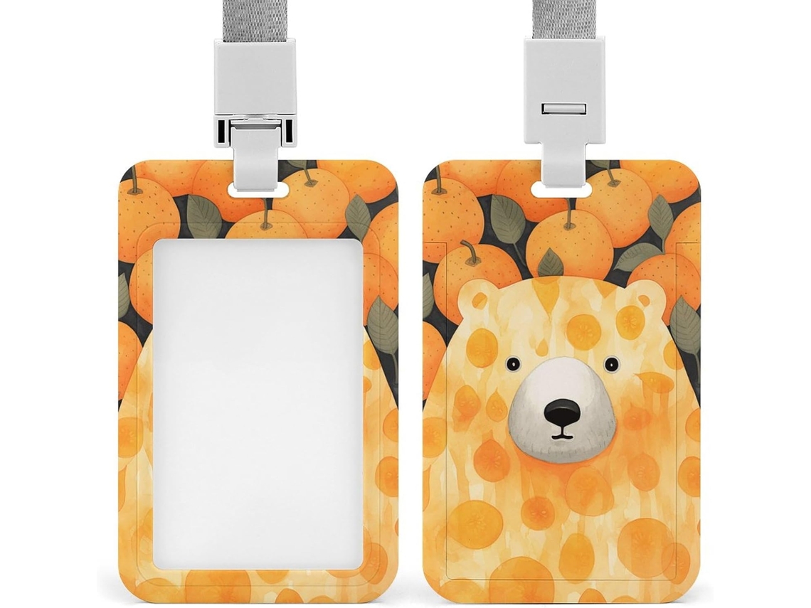 Porta Crachá Com Carimbo Urso Laranja, Protetor Crachá, Camada Vertical Cordão, Estojo Plástico Impermeável