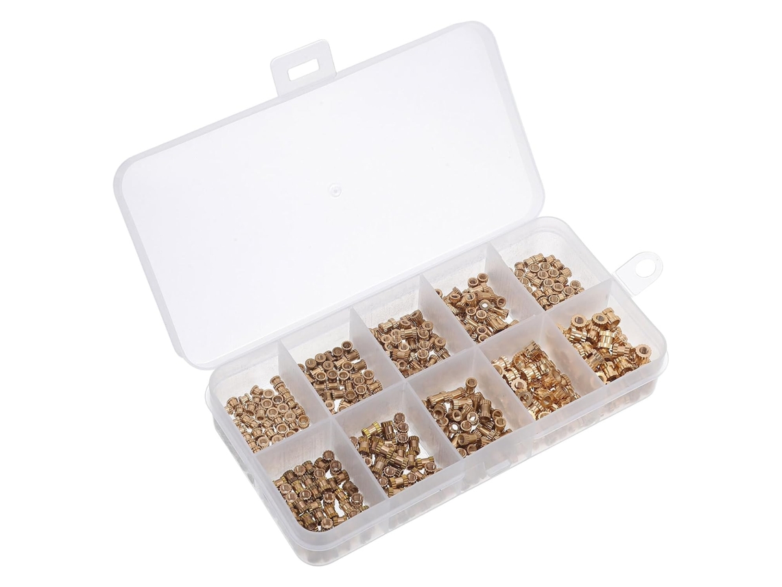 Kit De 500-porcas Recartilhadas Latão Healeved Com Rosca Métrica M2, M2 5e M3 Para Impressão 3d, Montagem E Projetos
