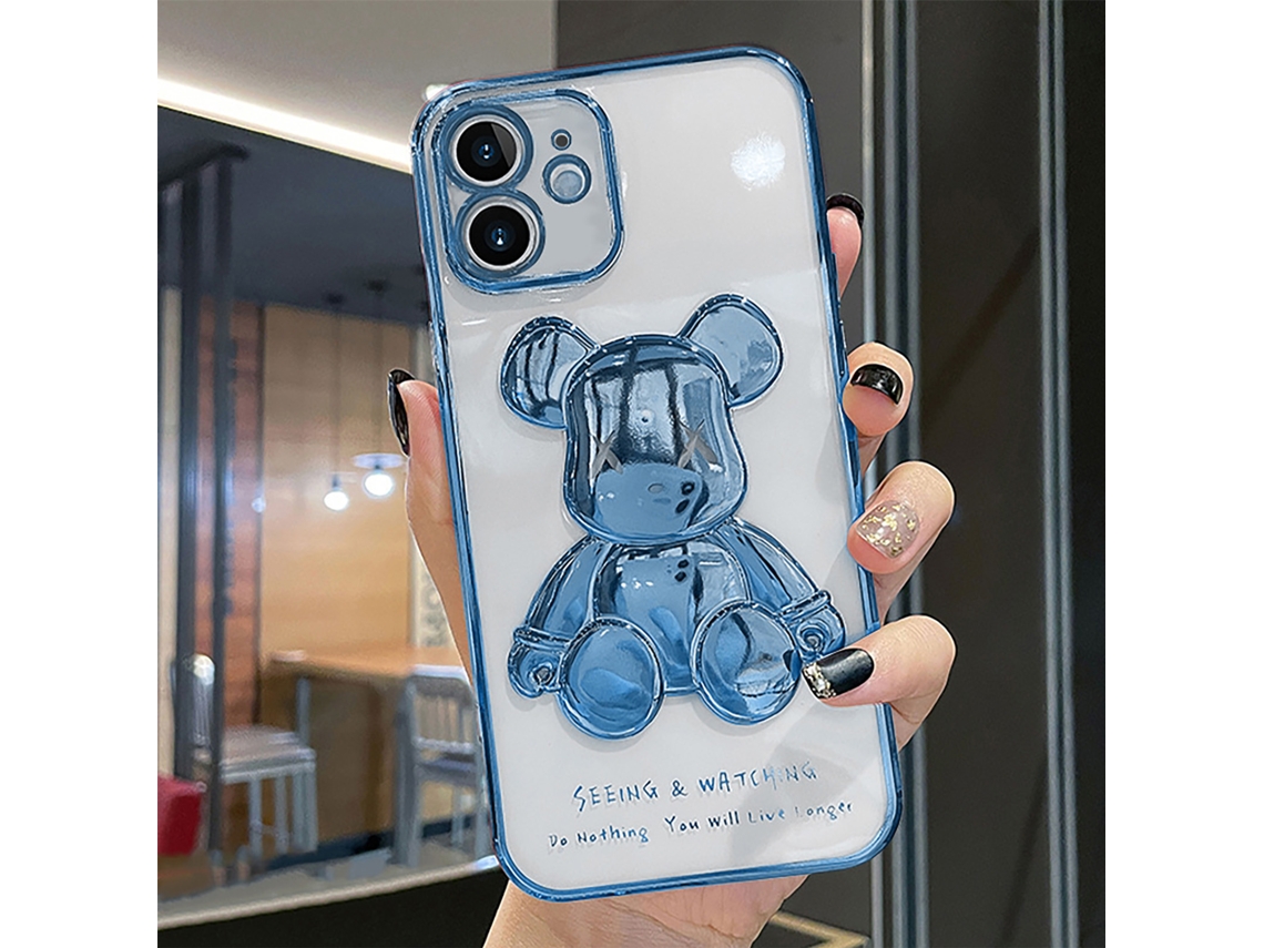 Capa de Telefone EOOCOO com estampa de urso azul e eletroplatado