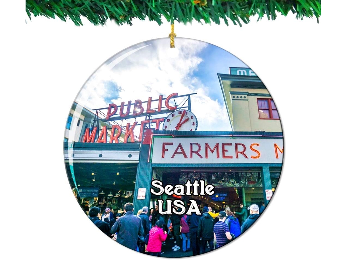 Coleção de Lembranças de Viagem Pike Place Market Seattle América EUA Decoração Dupla Face Porcelana 7 cm
