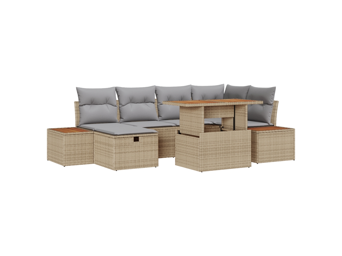 Conjunto 7 Conjunto De Sofás Para Jardim Vidaxl Bege Vime Pe (100 X 55 X 73 Cm)
