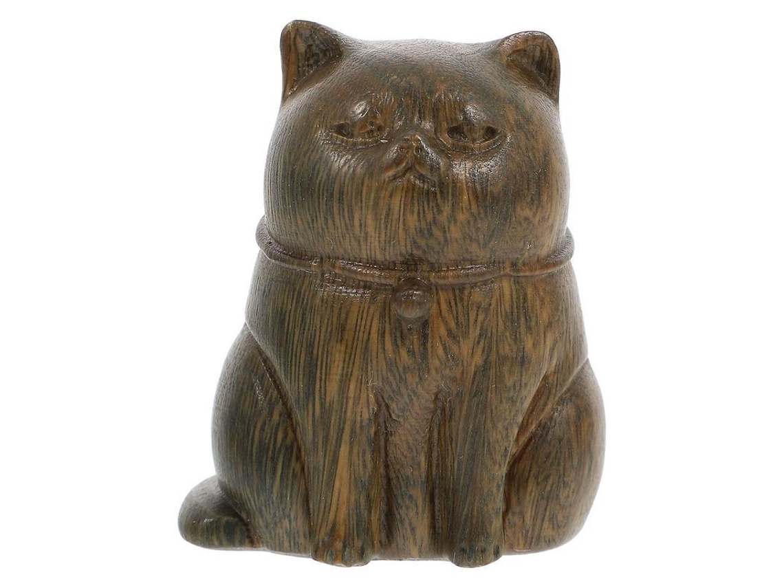 Adorno De Gato De Madeira Em Sândalo Verde Para Mesa De Escritório - Decorativo E Durável