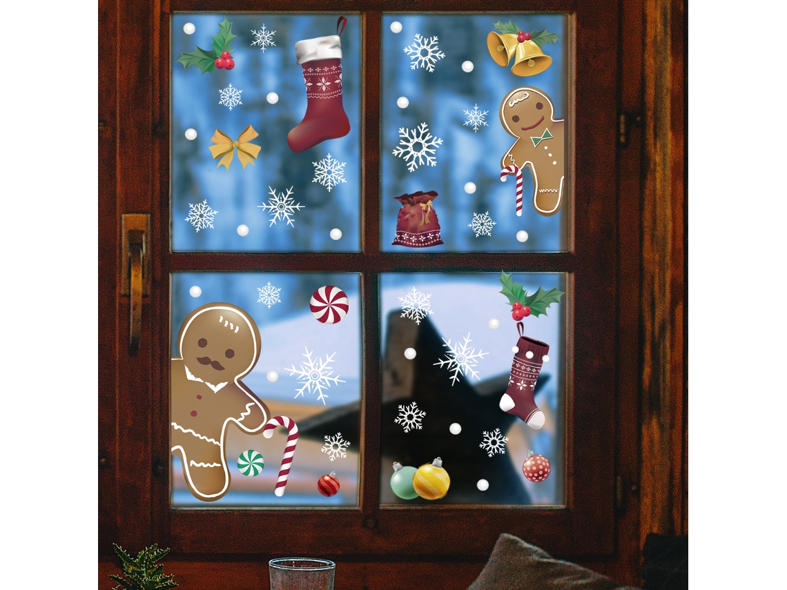 Adesivo De Janela Natal Com Boneco Gengibre E Floco Neve. Decoração Natalina Para Casa, Escritório E Janelas Infantis