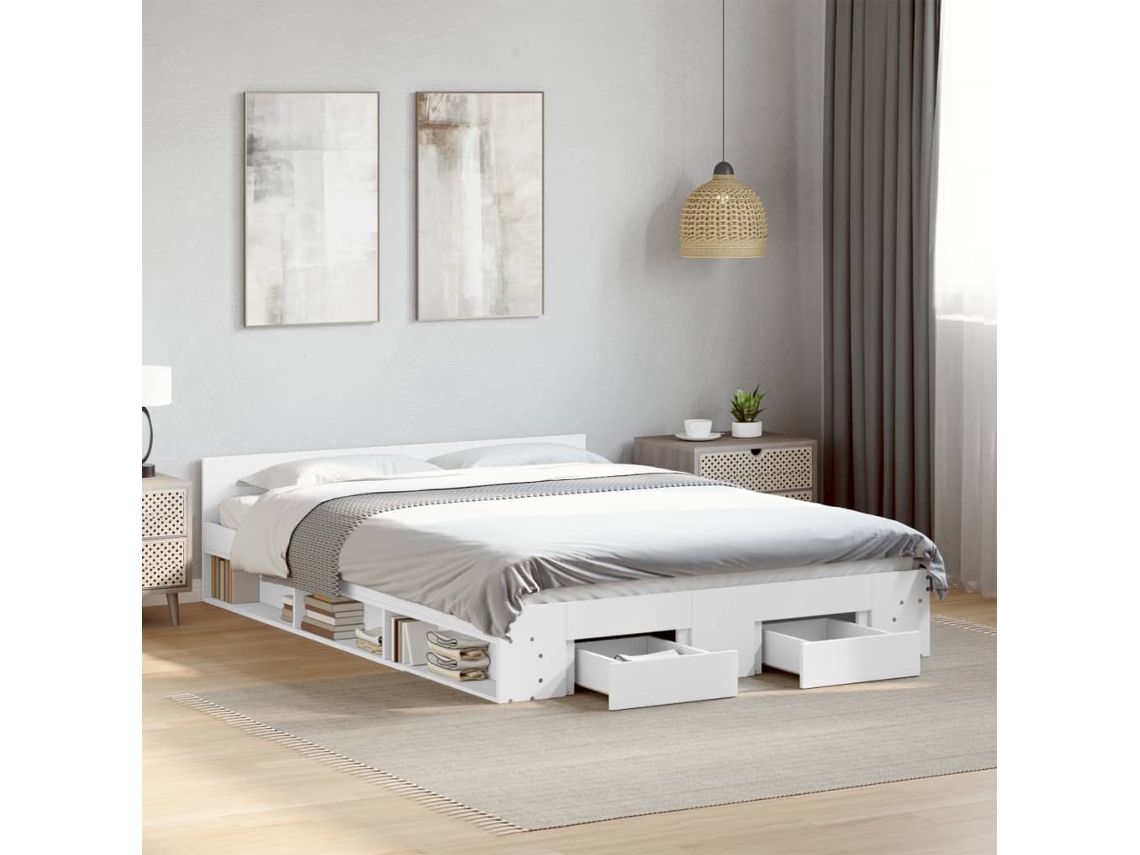 Vidaxl Estrutura De Cama C/ Gavetas 150x200cm Derivados Madeira Branco