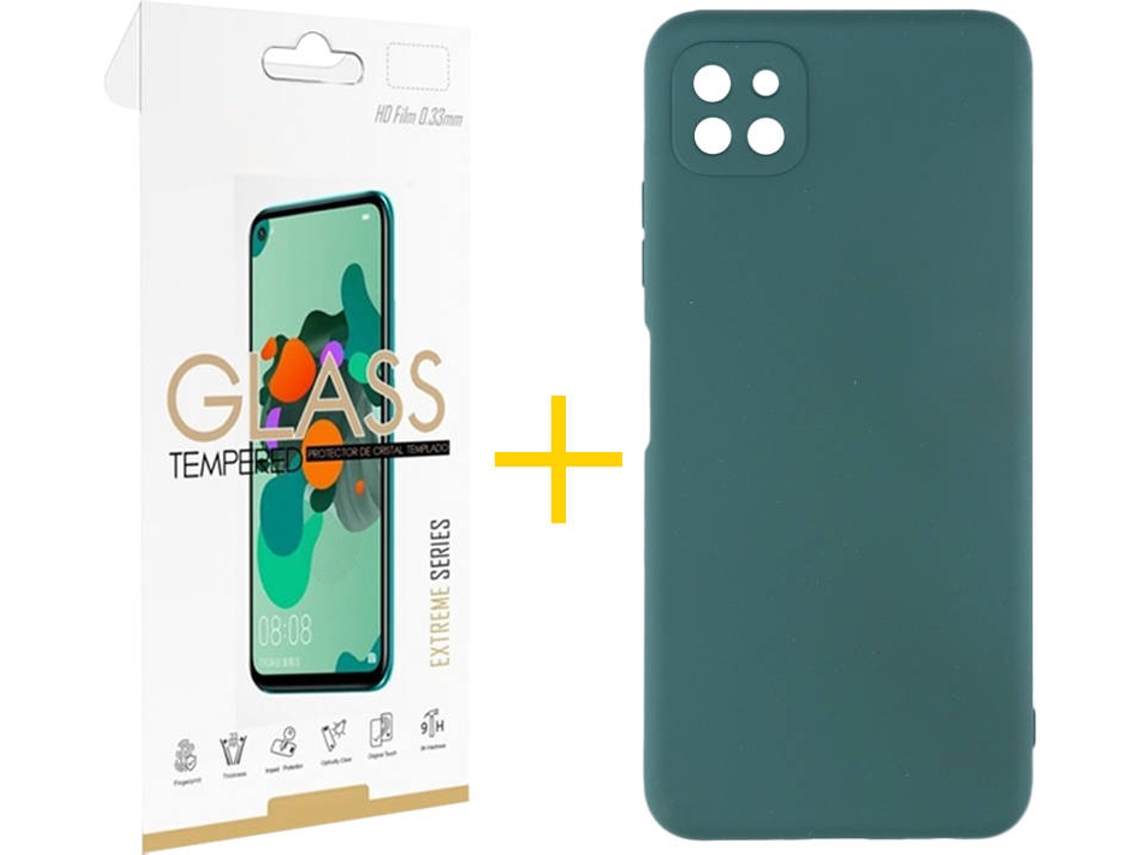 Capa e Película de Vidro Samsung Galaxy A22 5G SKYHE Silicone Líquido Verde