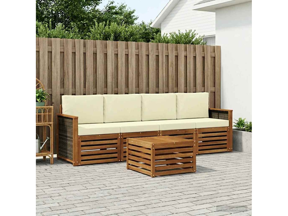 Vidaxl Conjunto De Sofás Para Exterior 5 Unid. Natural E Creme