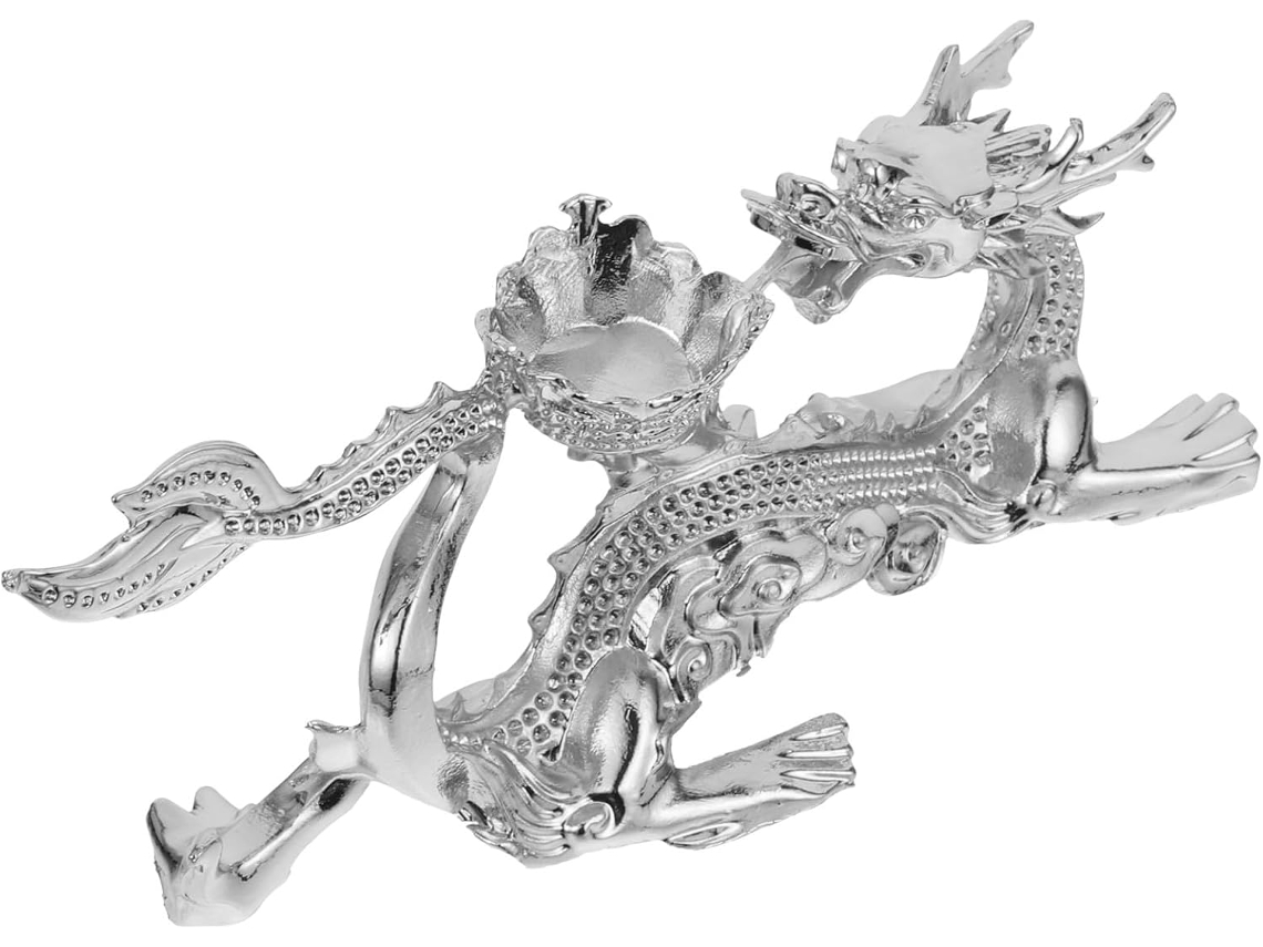 Suporte Para Esfera De Cristal Com Figura Dragão Em Metal Prateado Gatuida, Base Decorativa De Mesa Em Formato Bola