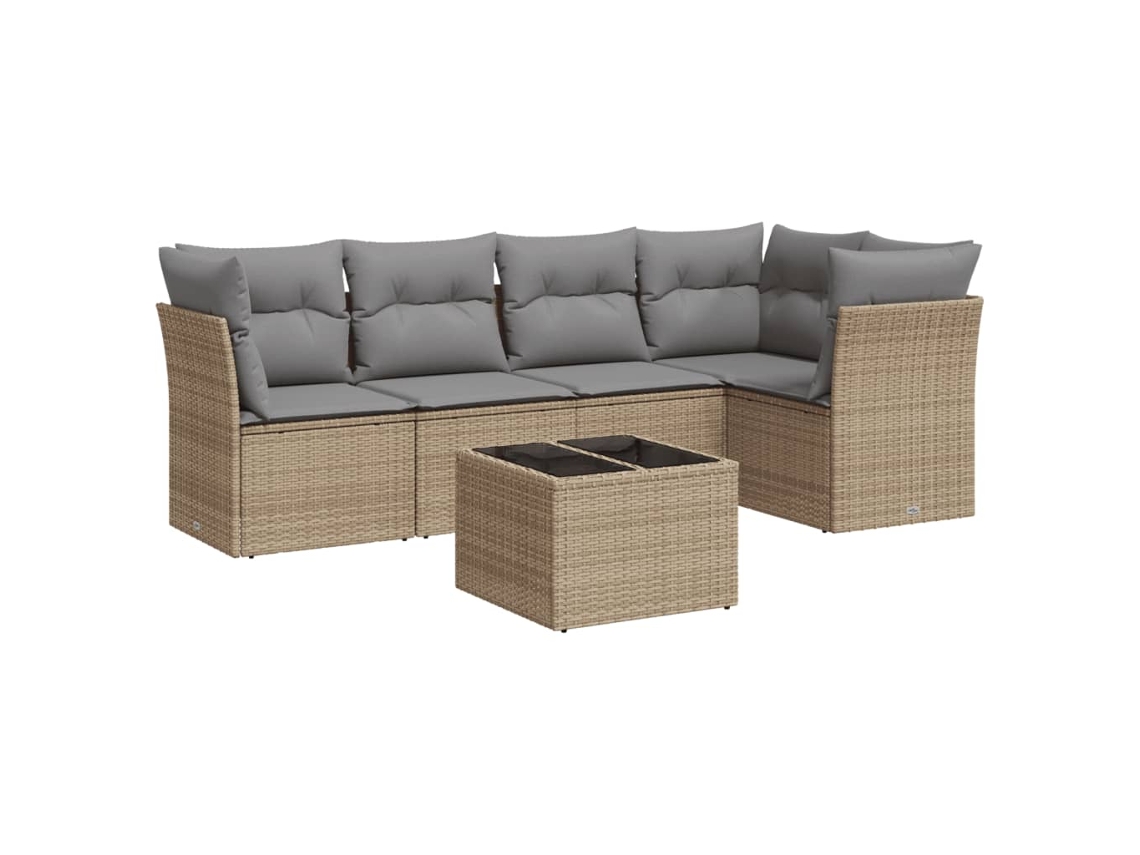 Conjunto de 6 Sofás P/ Jardim com Almofadões Vime Pe Bege MAISON EXCLUSIVE (80x200 cm)