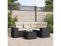 Vidaxl 5 Pcs Conjunto Sofás De Jardim Com Almofadões Vime Pe Preto