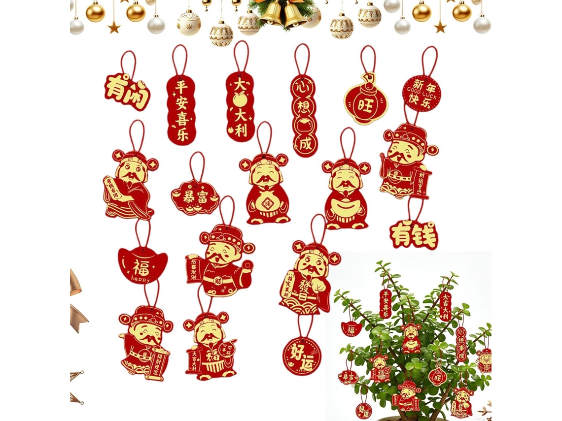 Decorações Chinês 2026 Enfeites Pendentes Pendurar Conjunto 18 Peças Festival Primavera Estar Parede Árvore GOKOCO
