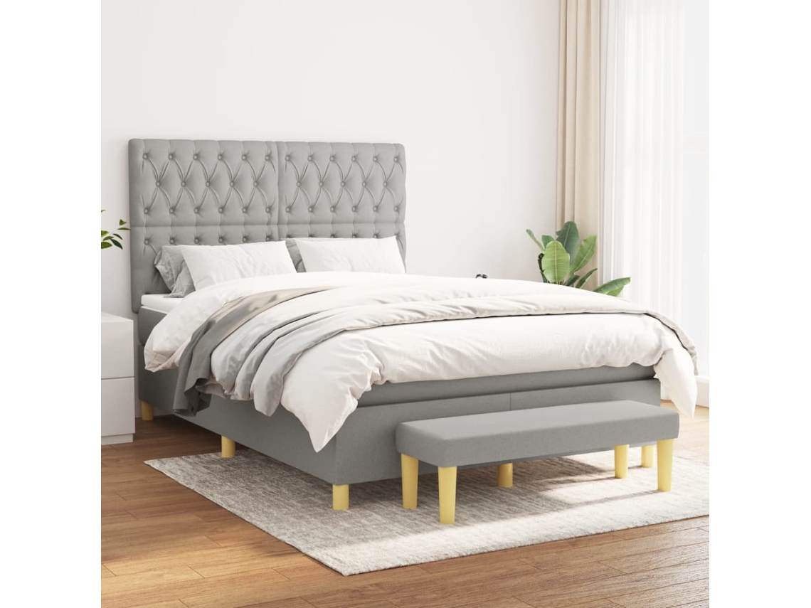 Vidaxl Cama Com Molas/colchão 140x190 Cm Tecido Cinzento-claro