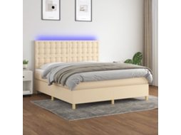 Vidaxl Cama Box Spring C/ Colchão E Led 160x200 Cm Tecido Cor Creme