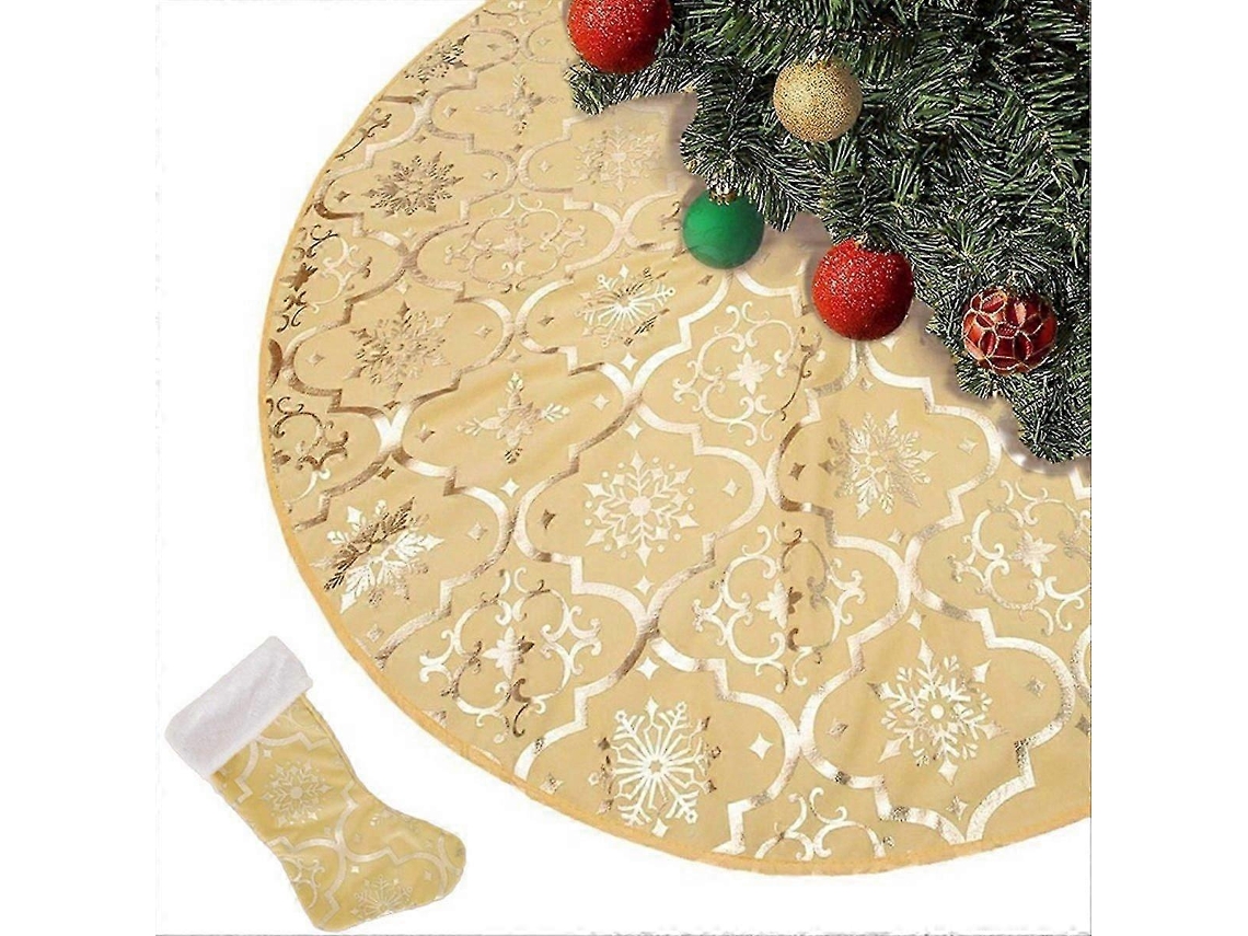 Saia Para Árvore De Natal De 122 Cm (48 Polegadas), Capa Macia Para Decoração Natalina, Dourada.
