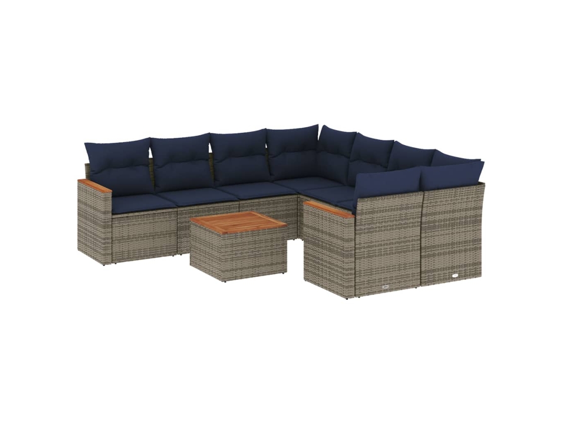 Conjunto de Sofá de Jardim, 9 Peças, Almofadas, Rattan Cinza MAISON EXCLUSIVE