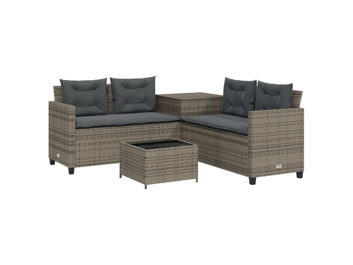 Sofá de jardim em forma de L com mesa e almofadas Vime Cinzento MAISON EXCLUSIVE (dimensões sem)