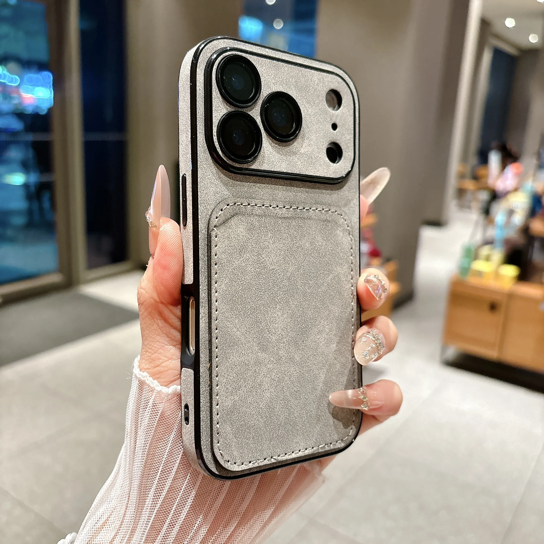 Capa Para Iphone 15 Pro Cinza Claro, Capa Protetora Com Lente De Vidro Fosco.
