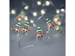 Grinalda de luzes de Natal a pilhas com 20 LEDs bonecos de neve. Luz fria para uso interno IP20