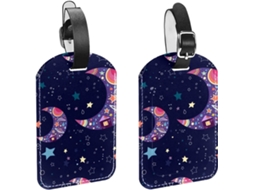 Conjunto De 2 Etiquetas Viagem E Bagagem Masculinas, Com Design De Lua, Em Material Pu, Etiquetas Bagagem De Mão