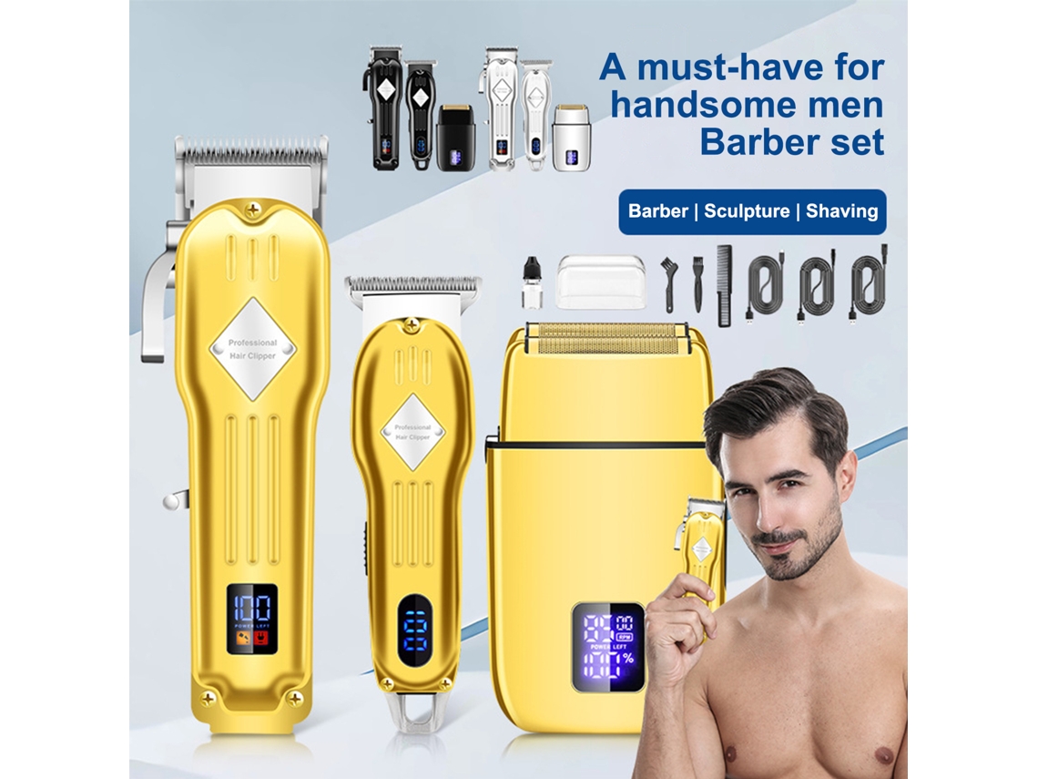Kit De Tosa Elétrica Para Homem Sem Fio Com Tijela De Aparo, Trimmer E Lcd, 9 Pentes Guia, Presente Masculino