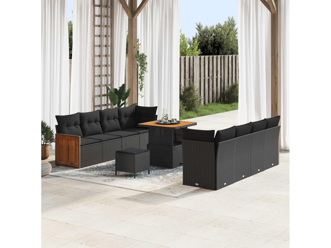 Vidaxl Conjunto De Sofá De Jardim 11 Unid. 11-número De Lugares Preto