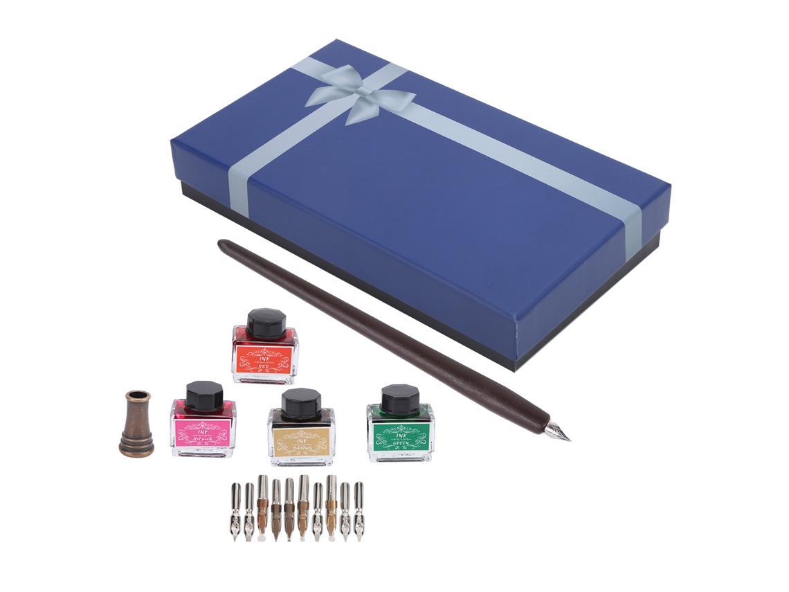 Set De Pluma De Caligrafía Com Pluma De Madeira, Pontes Intercambiáveis E 4 Cores Sp098019