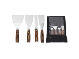 Conjunto de 4 ferramentas raspadoras para drywall, em aço inoxidável e madeira de faia, para acabamento em drywall.