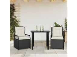 3 Pcs Conjunto De Jantar P/ Jardim C/ Almofadões Vime Pe Preto Dkd Home Decor