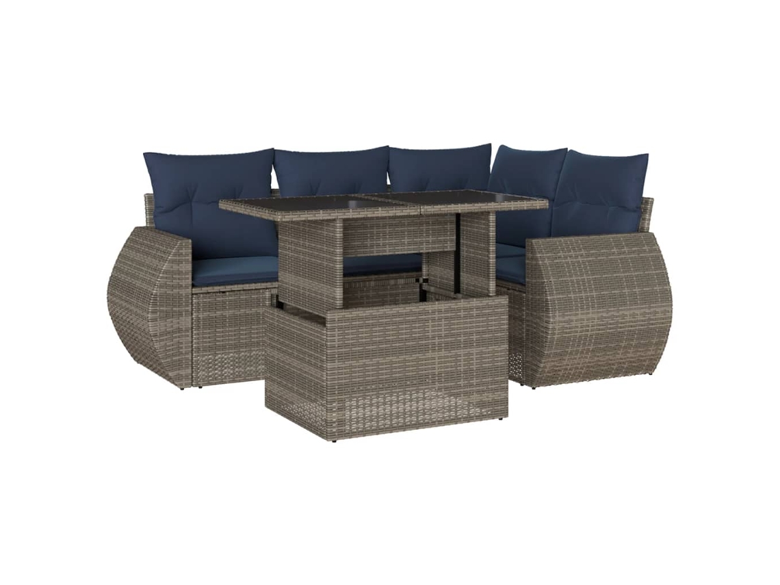 Conjunto de Sofá de Jardim, 5 Peças, Almofadas, Rattan Cinza MAISON EXCLUSIVE