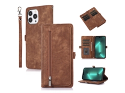 Capa Para Iphone 15 Pro Pele Sintética Com Porta-cartões Castanho