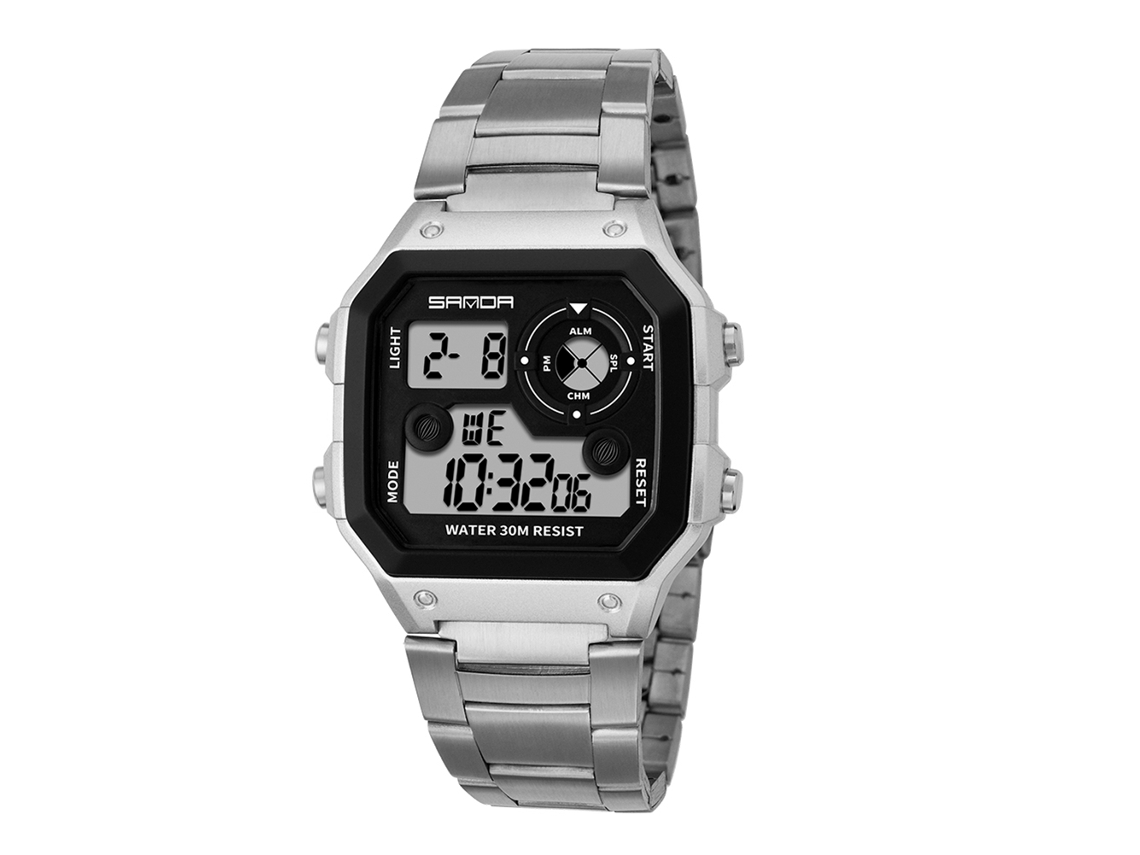 Reloj Digital Deportivo Sanda Led Impermeable Multifuncional Outdoor Plata