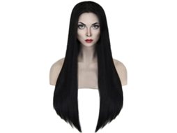 Peruca Mulher Longa, Lisa E Preta — Estilo Bruxa (modelo Morticia), Cabelo Sintético Para Cosplay