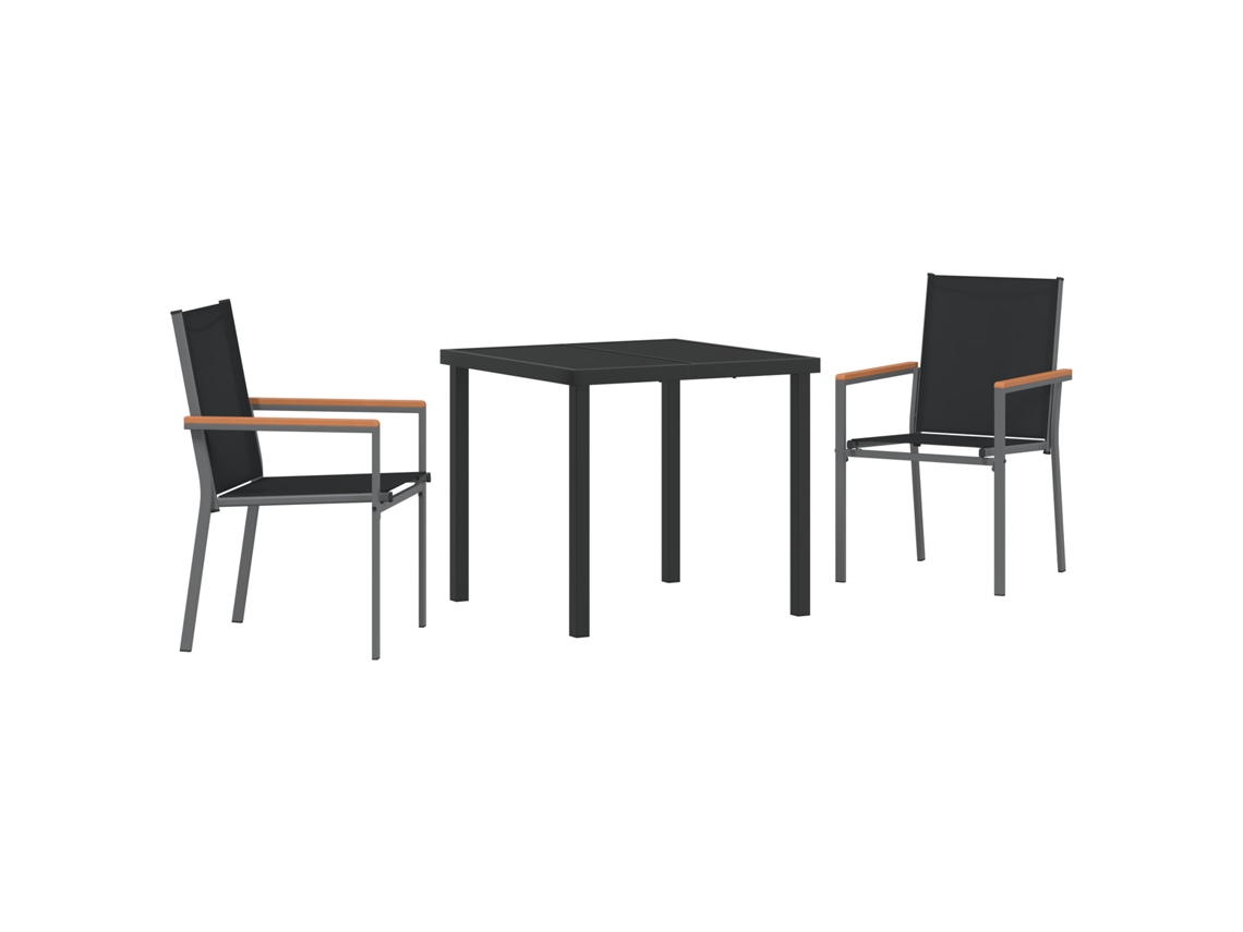 Conjunto 3 De Jantar De Jardim De Vidaxl Preto Textilene E Aço