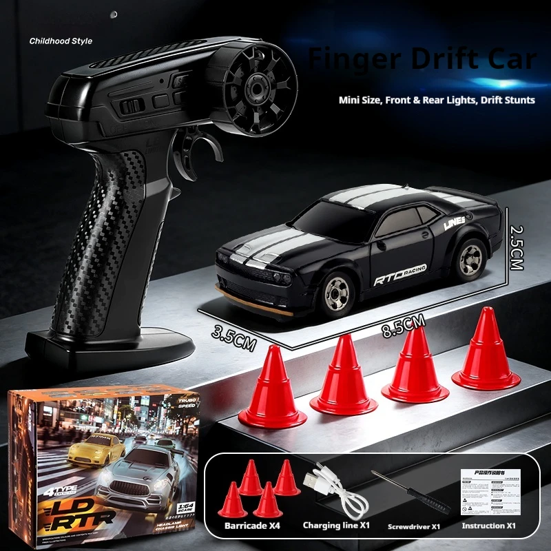 Carro de Drift com Controle Remoto 1:64, Tração nas Quatro Rodas 2.4g, Modelo de Simulação MDUG (srt Preto)
