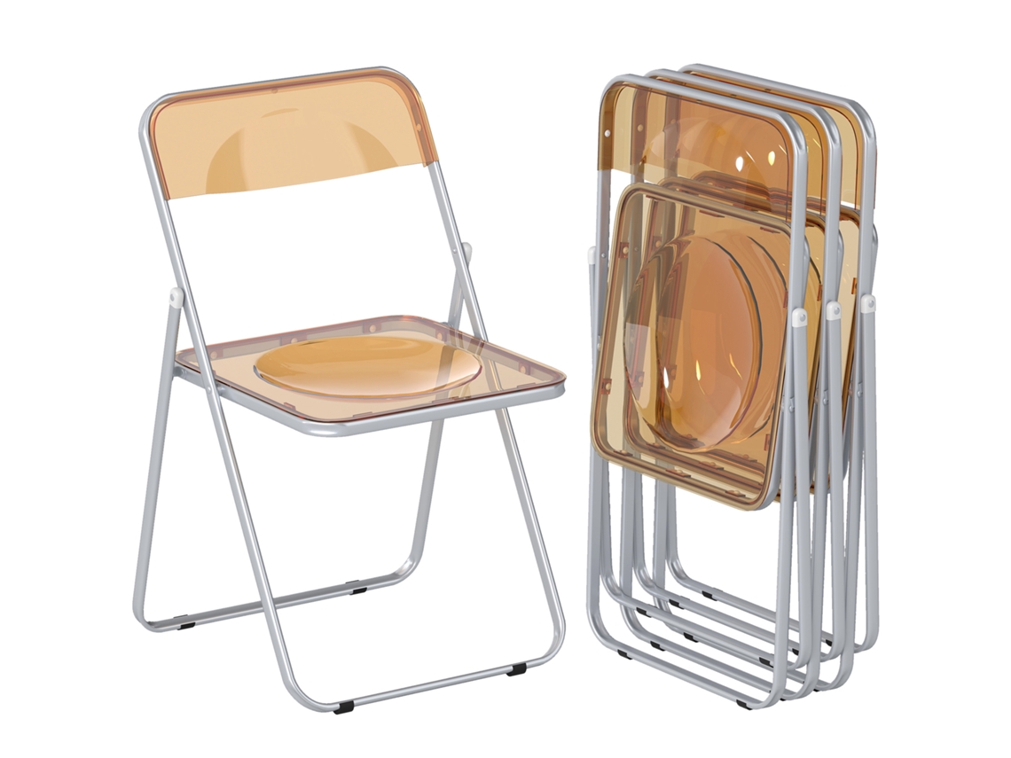 Conjunto de 4 cadeiras dobráveis em acrílico e aço, portáteis, sala de jantar, laranja