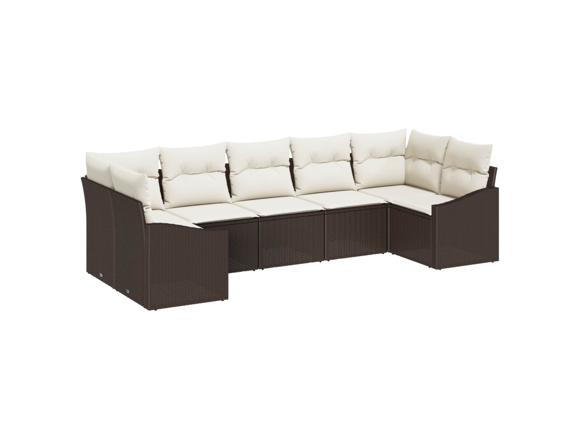 Vidaxl Conjunto De Sofá De Jardim 7 Unid. Marrom E Creme Vime Pe
