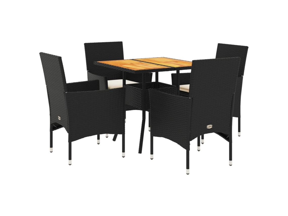 Conjunto de 5 Jantar Jardim com Almofadões Vime Pe/acácia Preto MAISON EXCLUSIVE