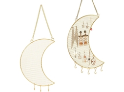2026-porta Pendientes Lunar De Pared Linjou, Rack Con 5 Ganchos Para Joyas Oro Metal Malla 25x30cm