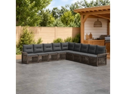 Vidaxl Conjunto De Sofá De Jardim 9 Pcs Cinzento Vime Pe