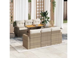 Vidaxl 7 Pcs Conjunto De Sofás P/ Jardim Com Almofadões Vime Pe Bege