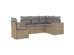 Conjunto de 5 sofás para jardim com almofadões Vime Pe Bege MAISON EXCLUSIVE (5 peças)