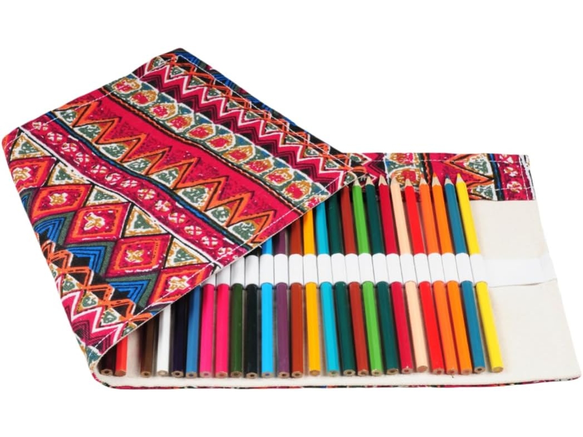Estojo Lápis De Feltro/lona Estilo Nacional, Grande Capacidade, Para Cor E Desenho Vermelho 48 Furos