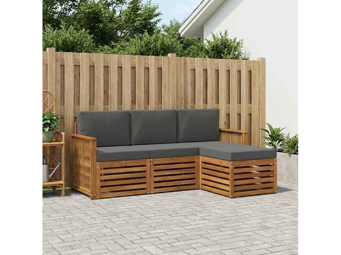 Vidaxl Conjunto De Sofás Para Exterior 4 Unid. Natural E Antracite