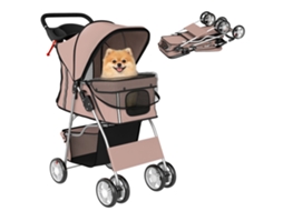 Carrinho Dobrável para Cães com Fita Refletora, Cesta de Armazenamento para Cães Pequenos de Até 10kg, 77x44x102cm Café Ge