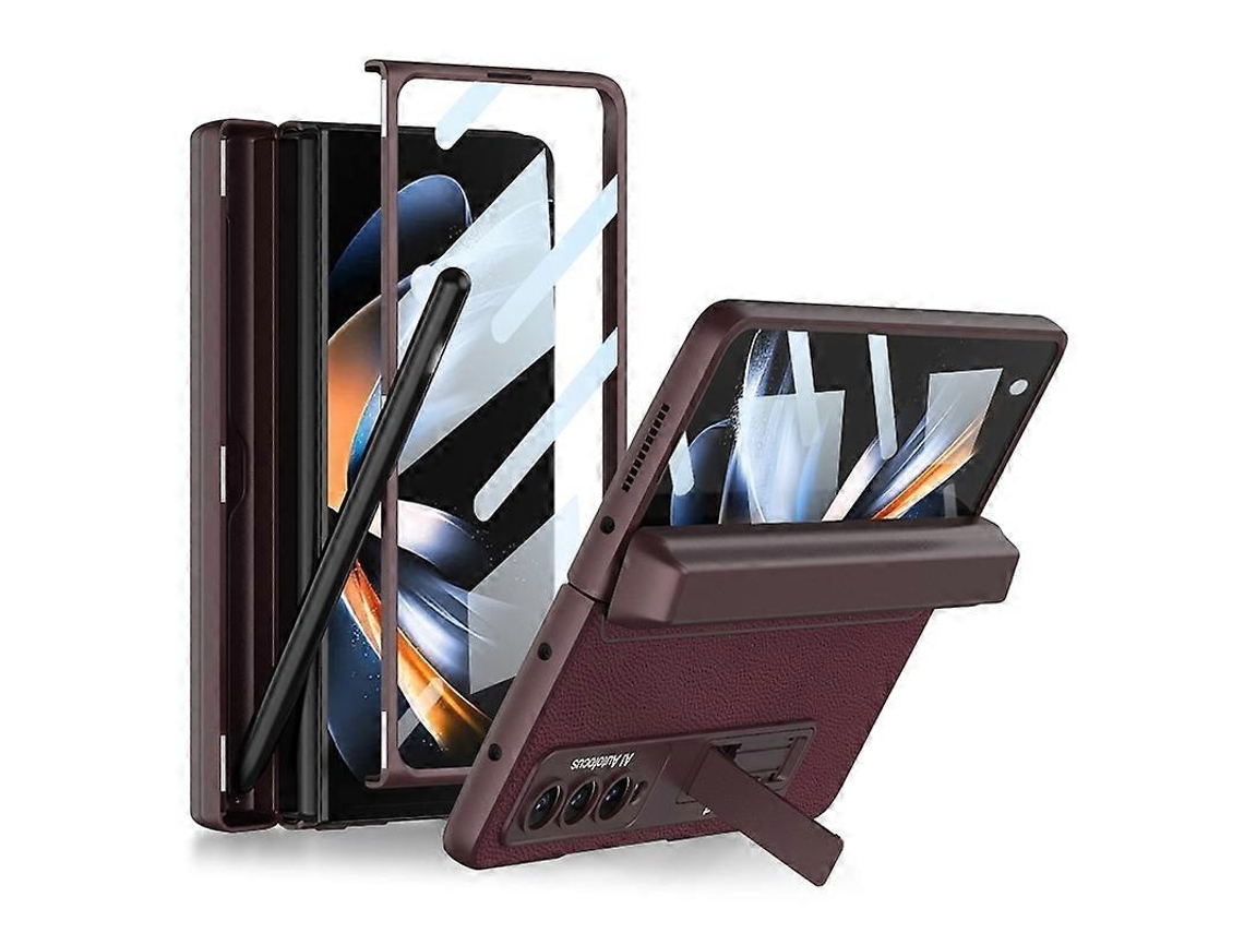 Capa De Couro Lisa Com Aba Magnética Integrada Gkk Para Samsung Galaxy Z Fold4 Com Estojo Para Caneta.