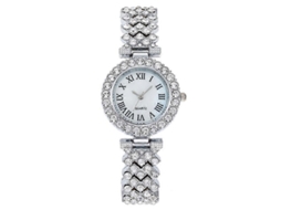 Relógio Feminino De Quartzo Com Padrão Romano E Diamantes, Cor: Prateado