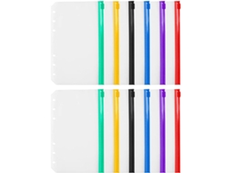 Conjunto de 12 pastas organizadoras A6 com zíper, em PVC resistente, com compartimentos separados, ideais para mesa.