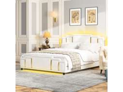 Cama com Gavetas de Arrumação e Detalhes Dourados 140x200 Cm Bege ROLIPO