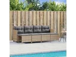 Vidaxl 5 Pcs Conjunto De Sofás P/ Jardim Com Almofadões Vime Pe Bege